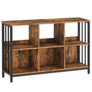 Rustico marrone e nero 6 Organizzatore di stoccaggio del cubo con scaffale, Libreria orizzontale industriale, Libreria cubby in legno e metallo, Lunga unità di scaffalatura per soggiorno, Camera da letto, Home Office