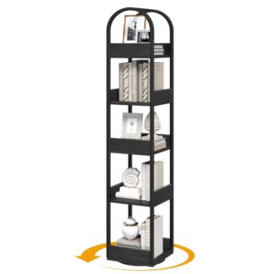 5-Tier Bookshelf, Rotating Bookcase, 360° Spinning Book Shelf, Rotate Corner Book Shelve, Storage Rack, for Study, kantor pusat, Hitam