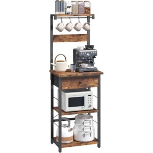 Range Rack, Kitchen Baker Rack with Drawer, Microwave Stand, Storage Rack, Range Board with 4 S HOOKS, Perfect for Kitchen, Ruang tamu, Dining Room, Cokelat