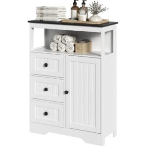 バスルームキャビネット, との保管キャビネット 1 ドアと 3 引き出し, 調整可能な棚を備えたコーナーフロアストレージオーガナイザー, バスルーム用, 寝室, 台所