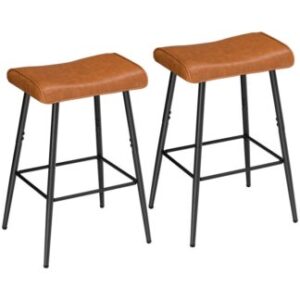 Bar Stools, Conjunto de 2 Barstools, Bancos altos marrons com punho Pu com suporte para os pés, Assentos de café da manhã da cozinha, Cadeiras de barra de altura do balcão, para cozinha, Área de jantar, Cafe