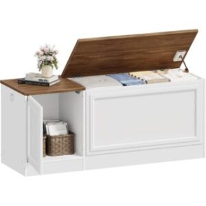 Bangku penyimpanan, Penyelenggara kotak mainan kayu putih dan kenari, Dada penyimpanan bergaya rumah pertanian, Dada mainan dengan engsel pengaman, Bangku masuk, untuk ruang tamu, Kamar tidur, Lorong