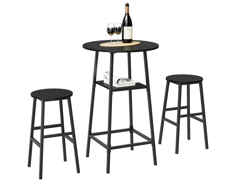Ronde bartafel, 37.4" High Pub Table, 2-Tier Counter Height Cocktail Table, High Top Tables with Storage, Bistro Tables for Small Spaces, Eenvoudig te monteren, Zwart