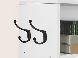 Shoe Storage Cabinet, Freestanding Shoe Organizer with 4 Flip Drawers and 2 Compartments, Modern Fluted Storage Cabinet with Hooks, for Entryway, Foyer, Cloakroom, White