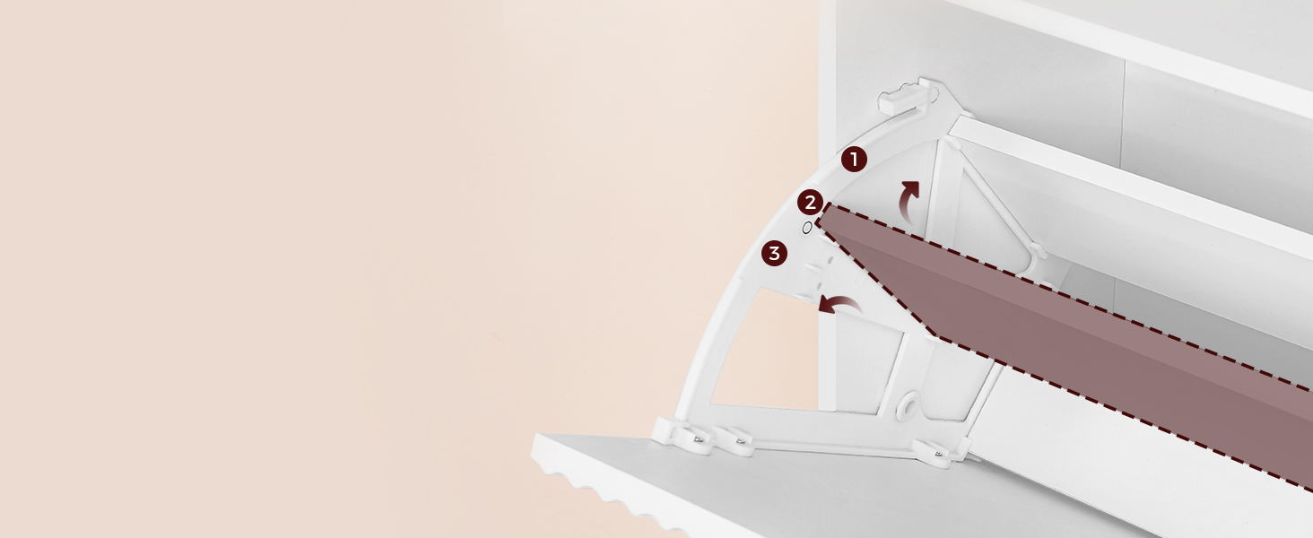 Shoe Storage Cabinet, Freestanding Shoe Organizer with 4 Flip Drawers and 2 Compartments, Modern Fluted Storage Cabinet with Hooks, for Entryway, Foyer, Cloakroom, White