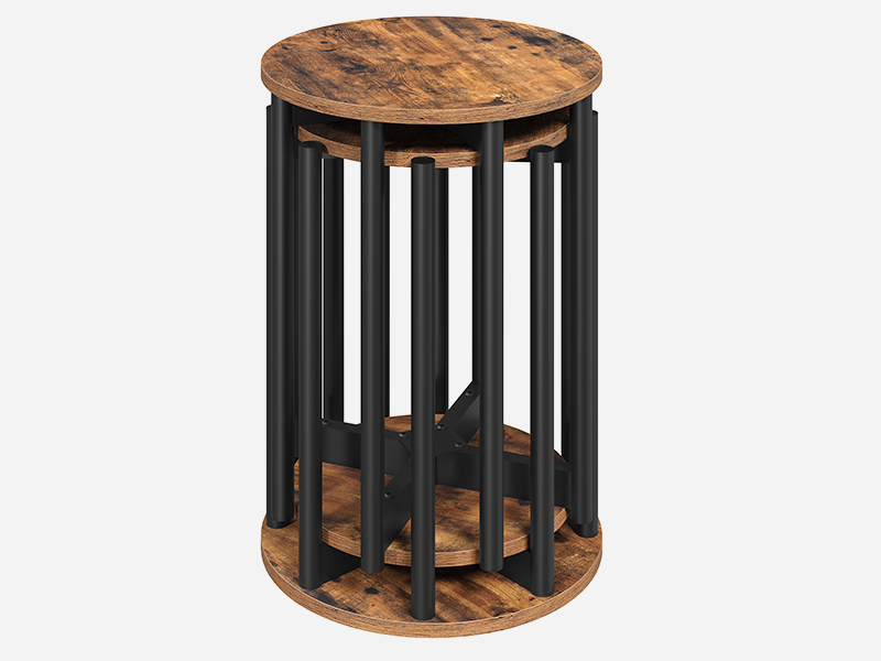 Stapelbare Hocker im Set 4, Stapelbare Beistelltische, Ineinander steckbare Couchtische, Runde Esszimmerhocker, Platzsparend, für Küche, Esszimmer, Schlafzimmer, Wohnzimmer, Rustikalbraun und schwarz