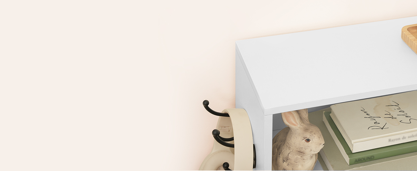 Shoe Storage Cabinet, Freestanding Shoe Organizer with 4 Flip Drawers and 2 Compartments, Modern Fluted Storage Cabinet with Hooks, for Entryway, Foyer, Cloakroom, White