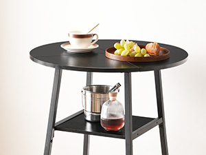 Ronde bartafel, 37.4" High Pub Table, 2-Tier Counter Height Cocktail Table, High Top Tables with Storage, Bistro Tables for Small Spaces, Eenvoudig te monteren, Zwart